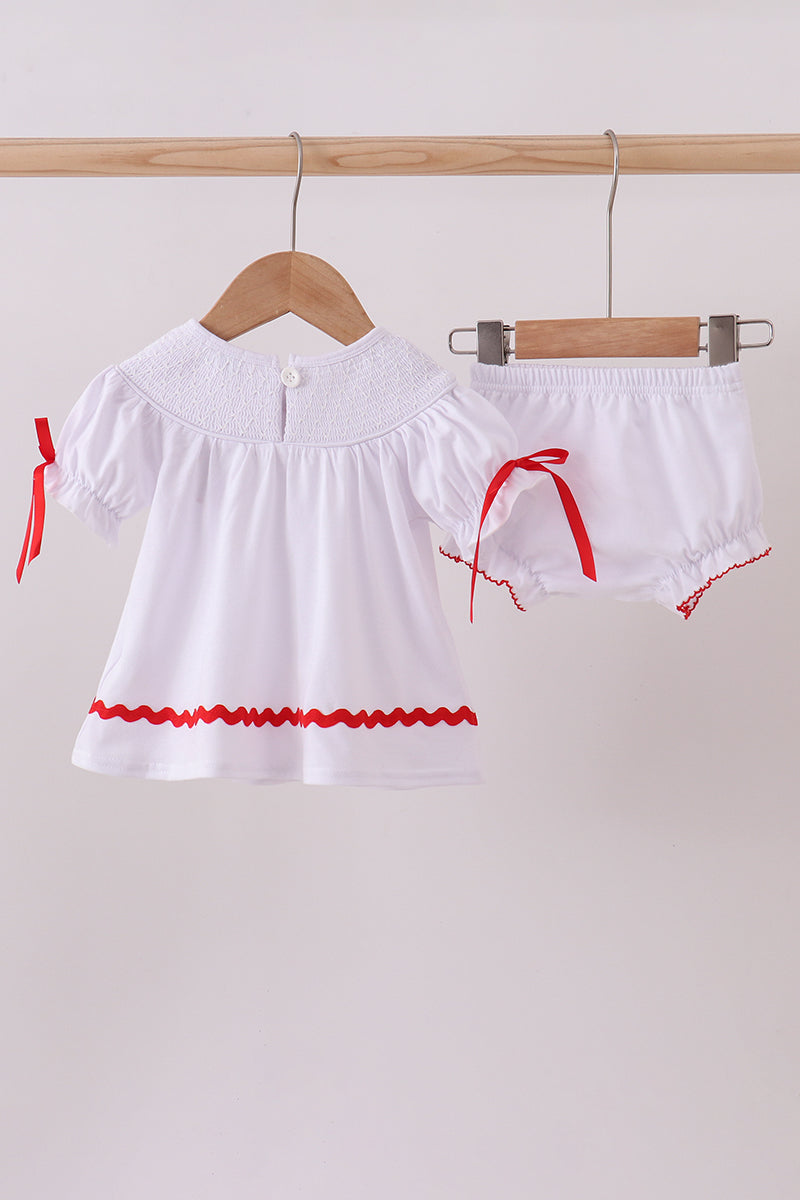 White santa claus smocked bloomer set