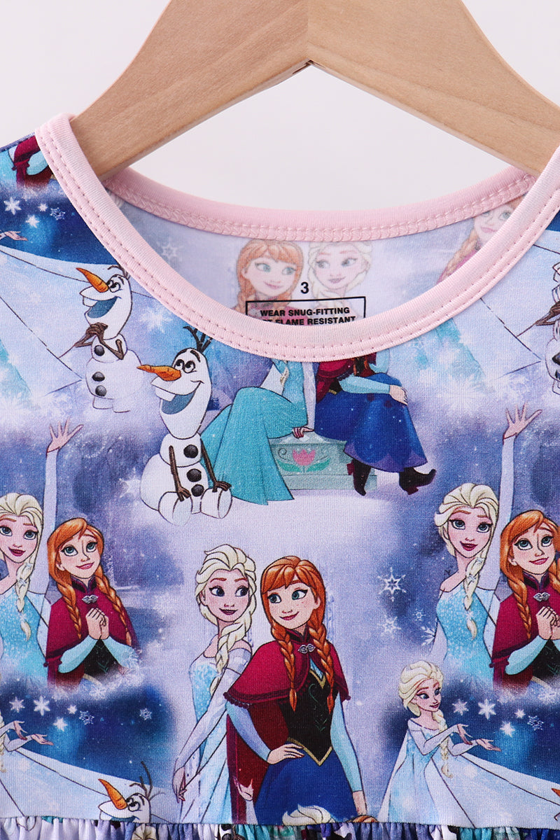 Blue frozen print bamboo dress