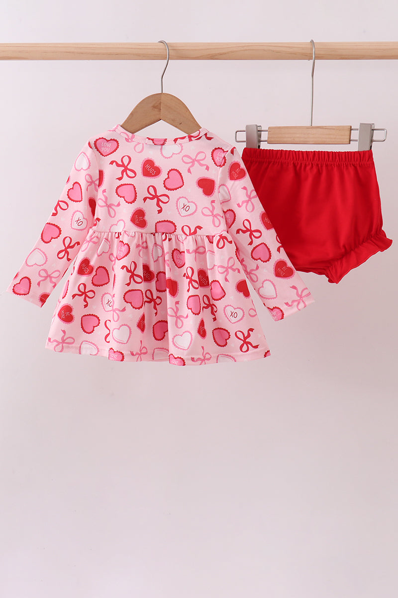 Red heart bow print bloomer set