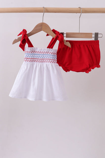 White smocked jacquard bloomer set
