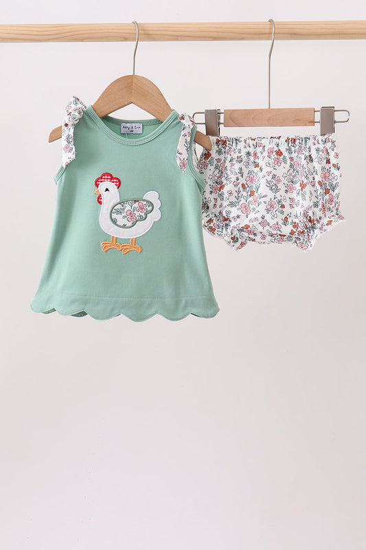 Sage Chicken Applique Bloomer Set