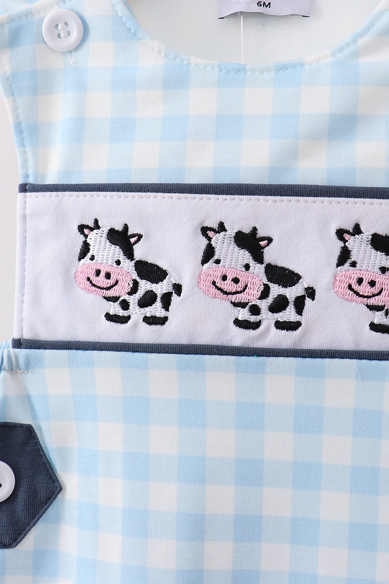 Blue Cow Plaid Embroidered Jon Jon