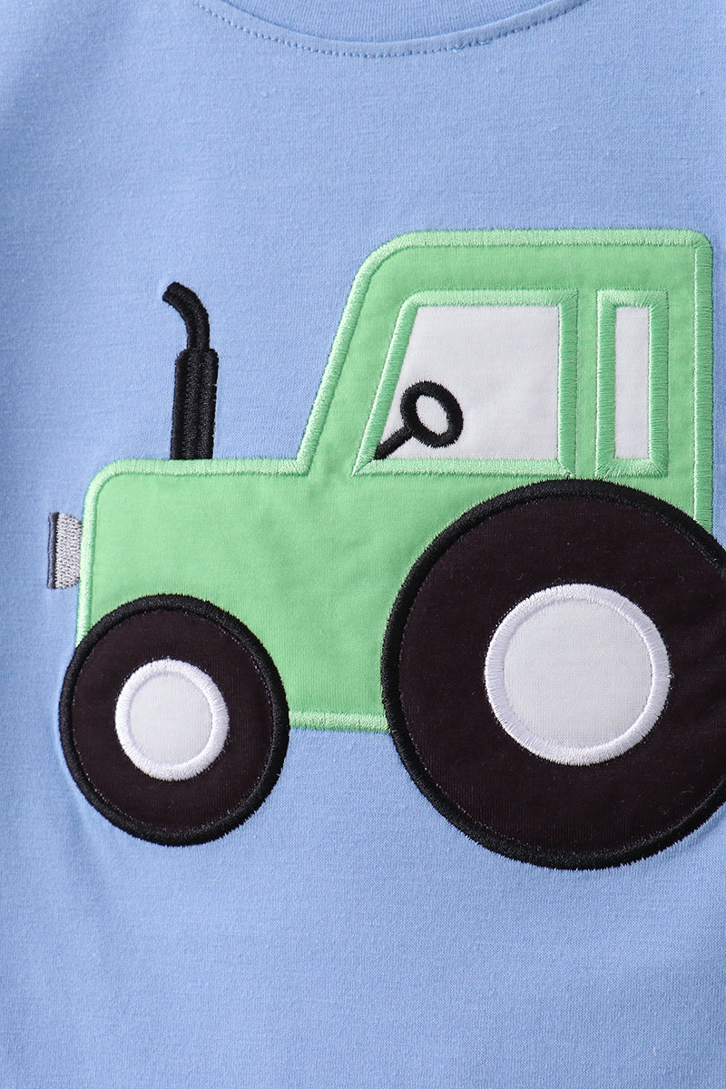 Blue Tractor Applique Seersucker Set