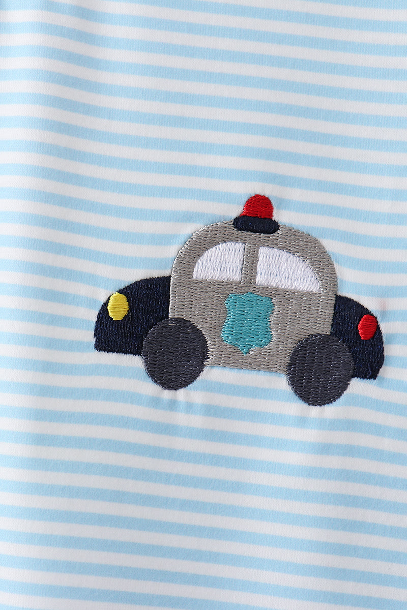 Blue Police Car Stripe Embroidered Set