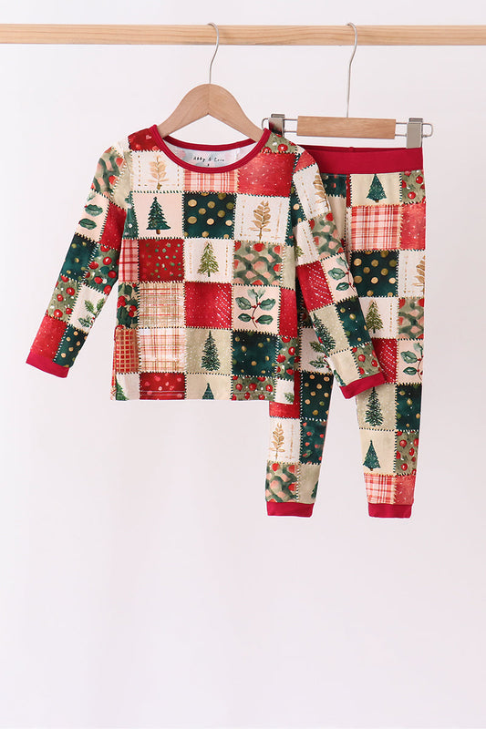 Maroon Checkered Tree Pajama Set