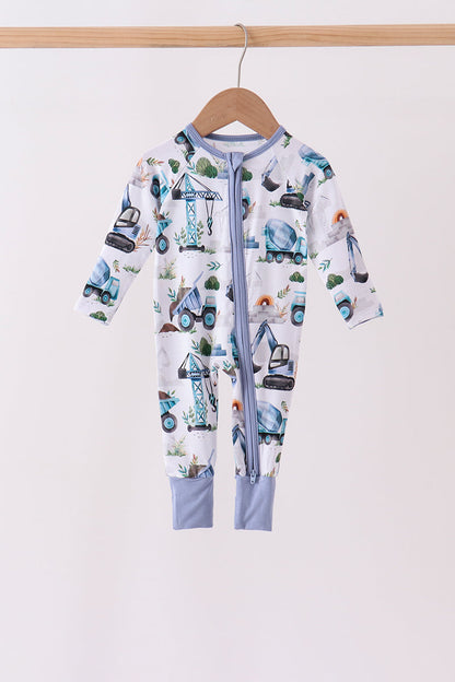 Blue Excavator Bamboo Romper