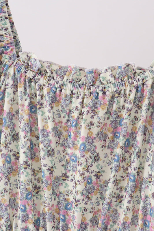 Blue floral smocked mom dress
