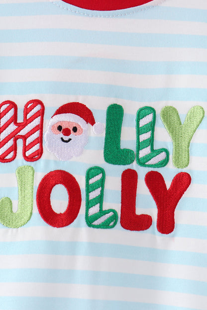 Blue Stripe Holly Jolly Romper