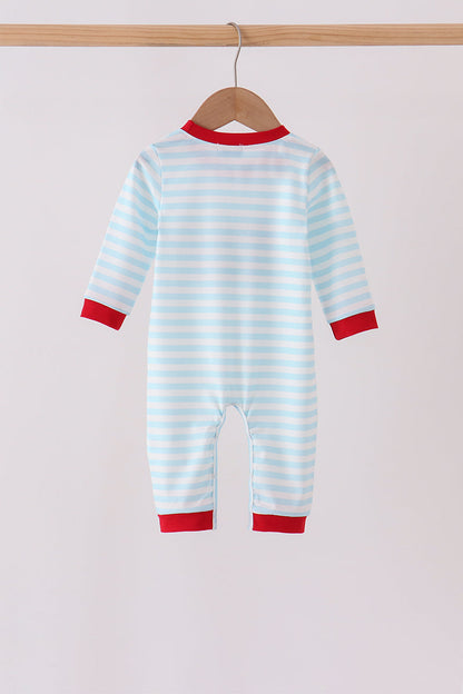 Blue Stripe Holly Jolly Romper