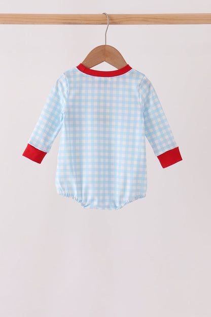 Blue Candy Cane Embroidery Gingham Bubble