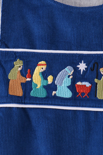 Blue corduroy Nativity Embroidery Jon Jon