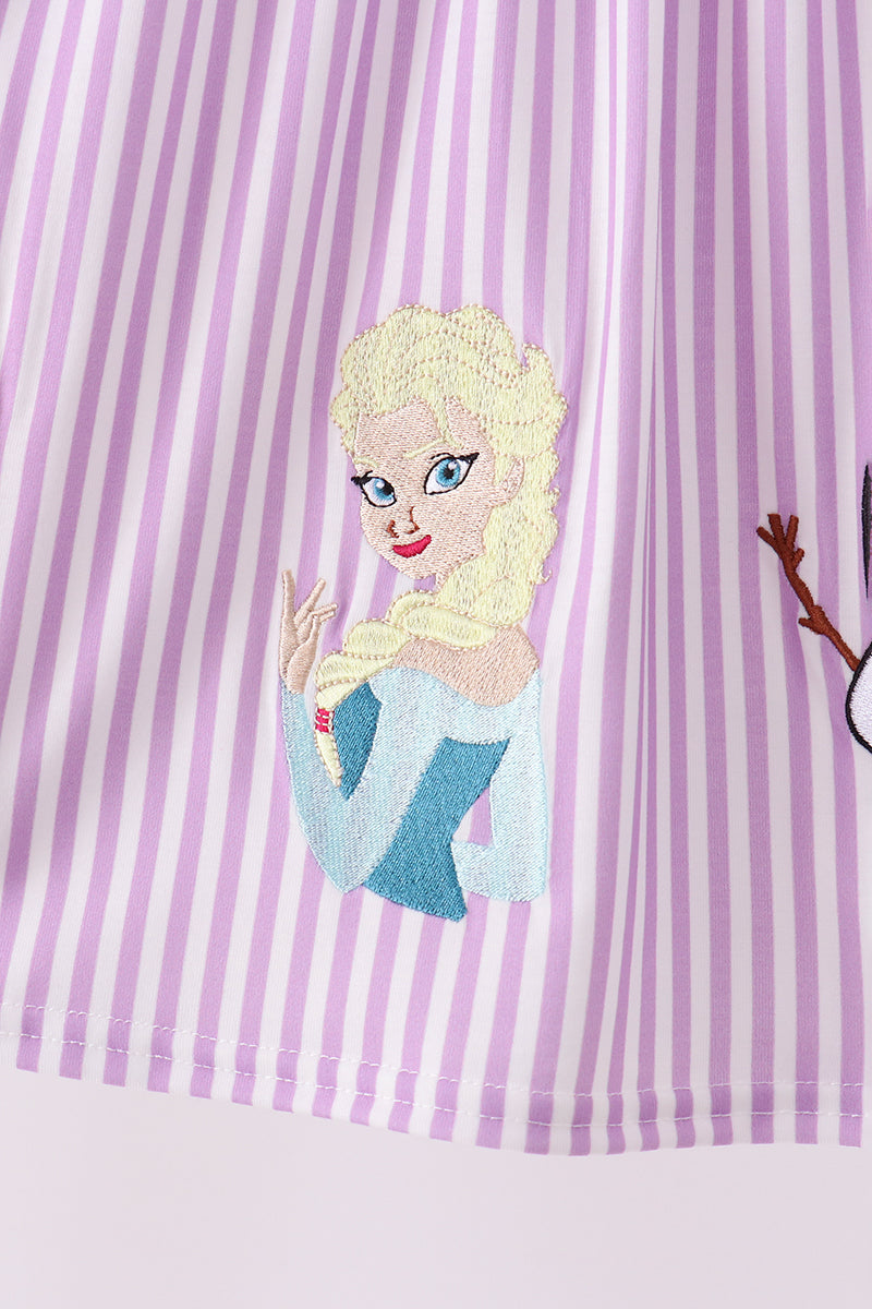 Purple Stripe Frozen Embroidery Dress