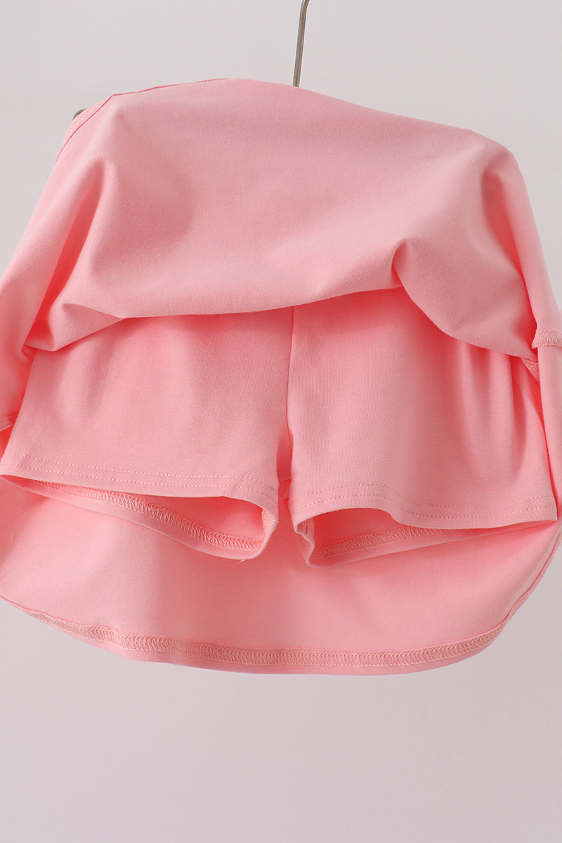 Pink Castle Applique Ruffle Skorts Set