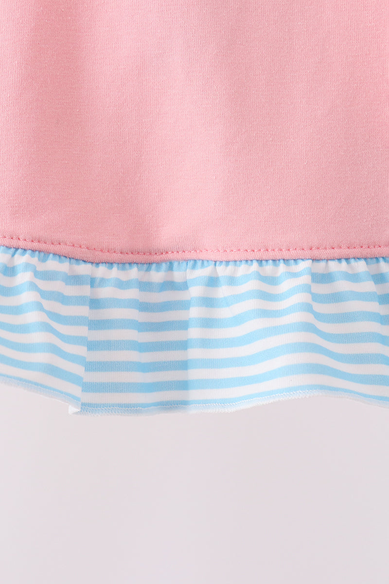 Pink Princess Embroidery Stripe Ruffle Bloomer Set