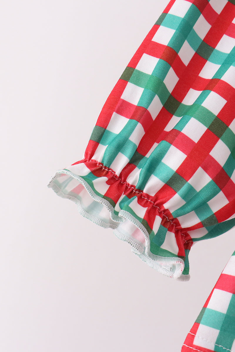 Red Character Embroidery Gingham Bloomer Set
