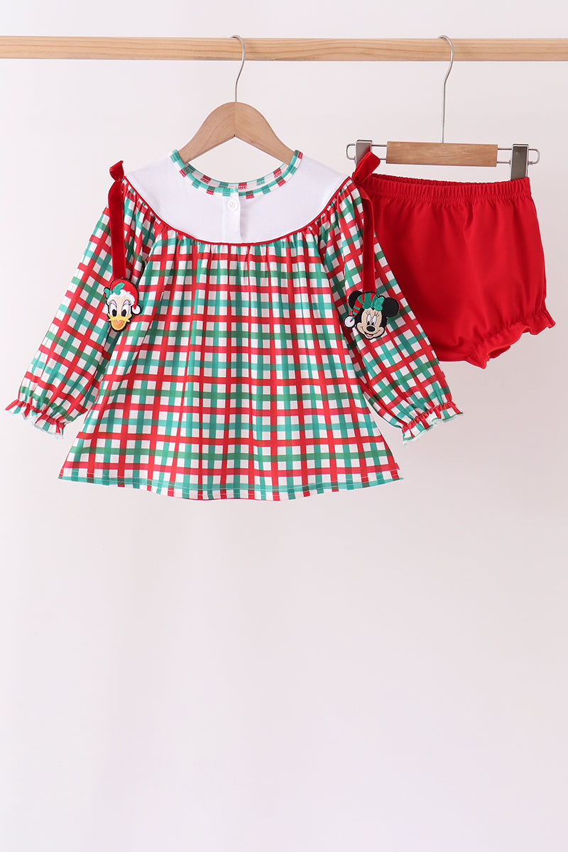 Red Character Embroidery Gingham Bloomer Set