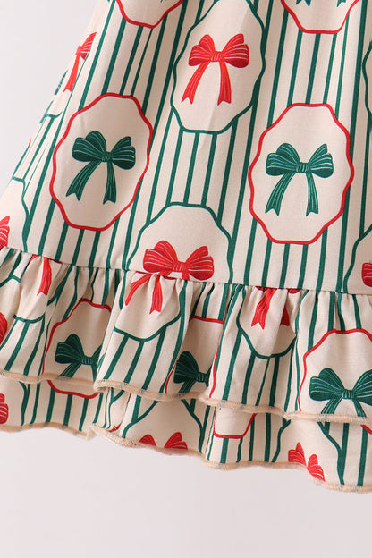 Green Christmas Bow Ruffle Bamboo Dress