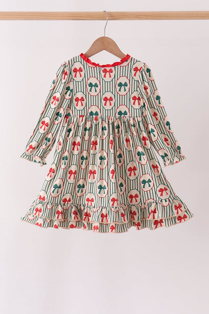 Green Christmas Bow Ruffle Bamboo Dress