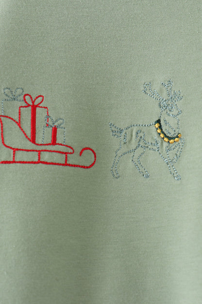 Sage Christmas Embroidery Romper