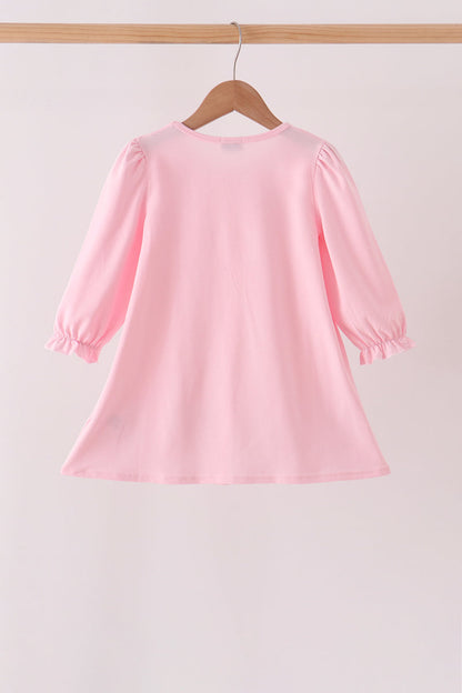 Pink Christmas Embroidery Dress