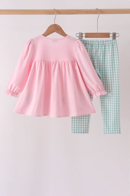 Pink Christmas Embroidery Pants Set