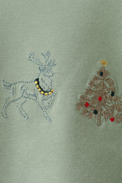 Sage Christmas Embroidery Pants Set