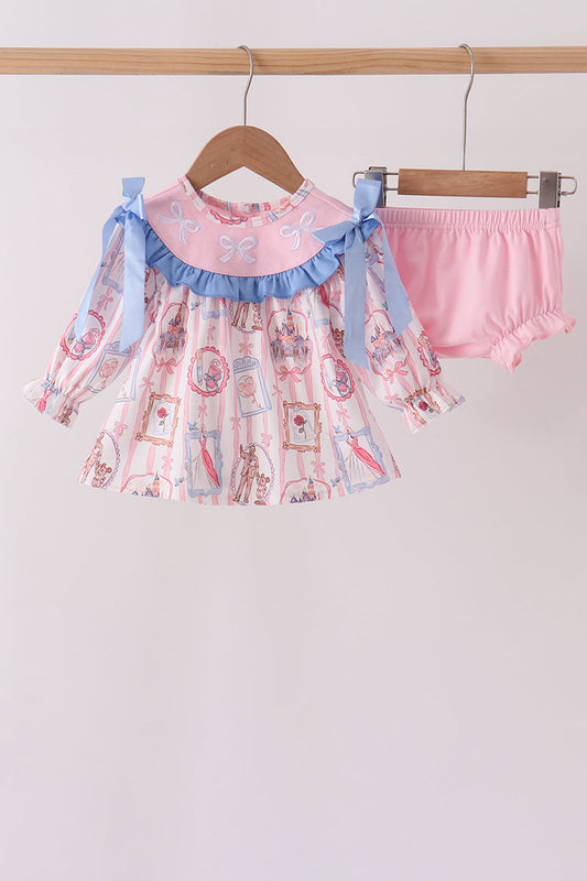 Pink Character Bow Embroidery Bloomer Set