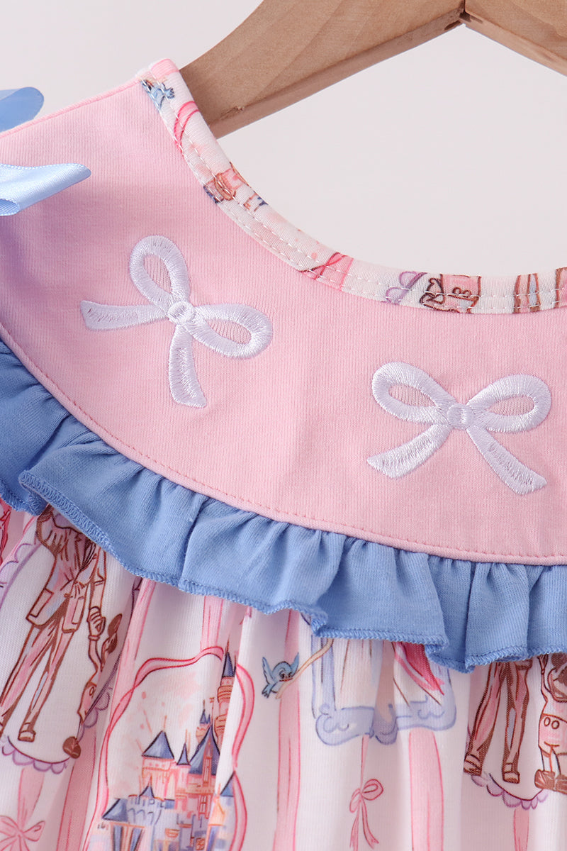 Pink Character Bow Embroidery Dress