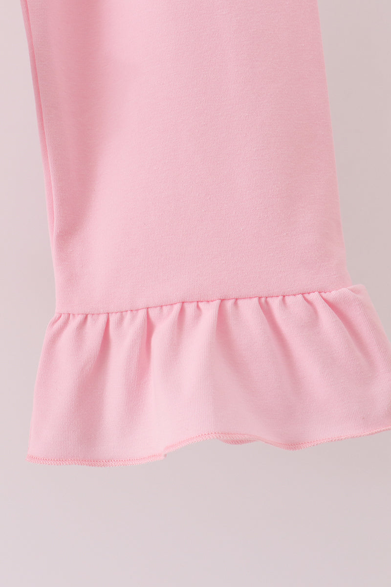 Pink Character Bow Embroidery Ruffle Pants Set
