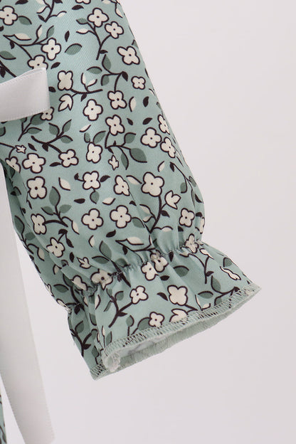 Green Farm Floral Embroidery Ruffle Bubble