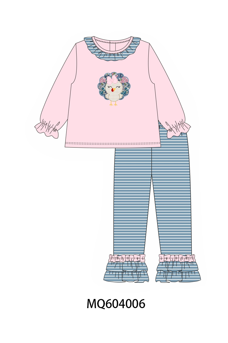 Pink turkey applique ruffle pants set