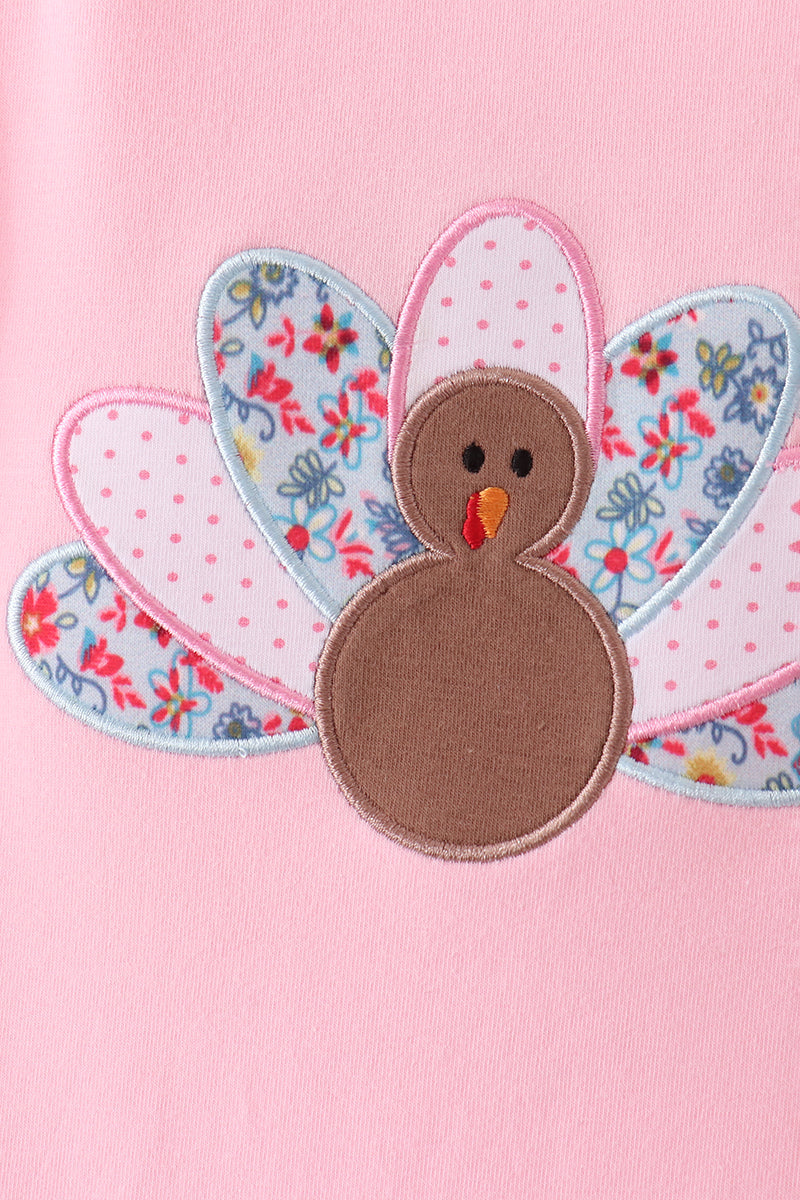 Pink turkey applique dress