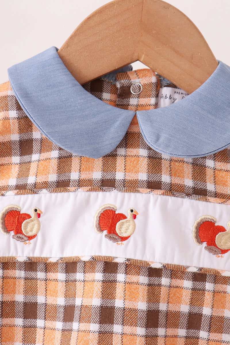 Blue turkey embroidery plaid bubble