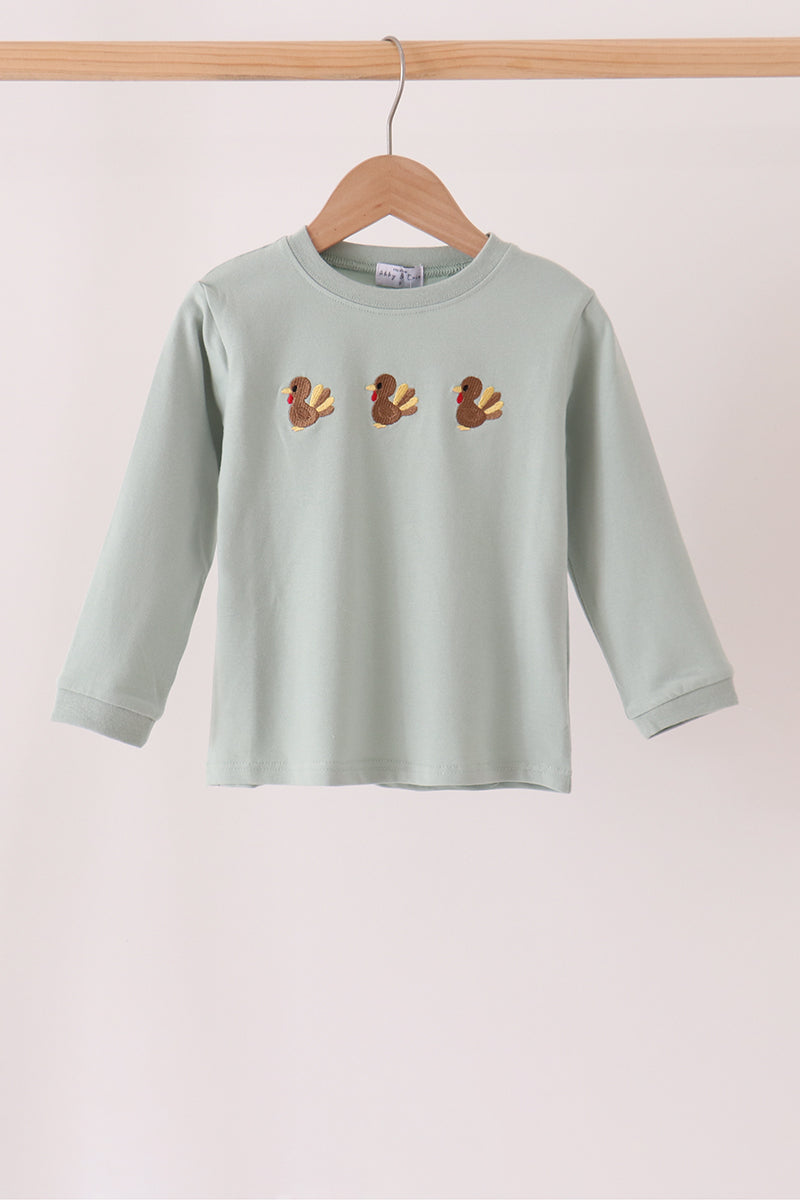 Green turkey embroidery top