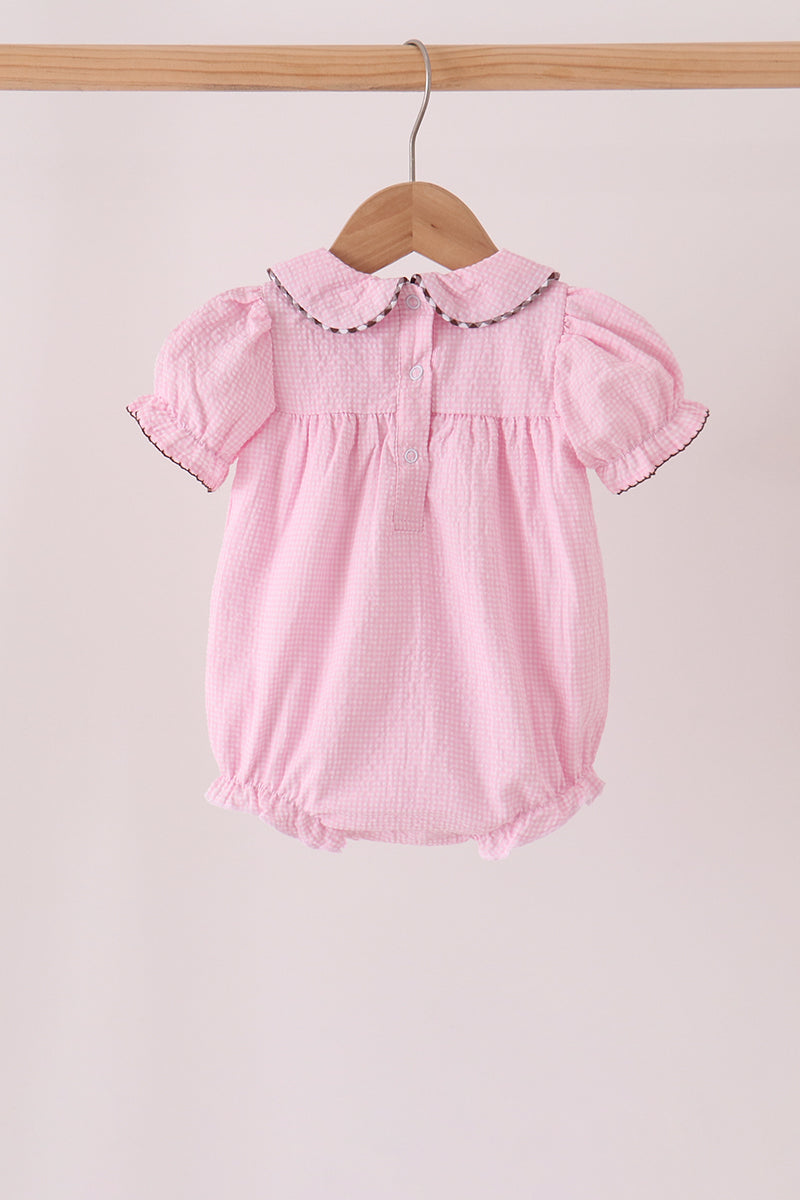 Pink turkey embroidery ruffle gingham bubble