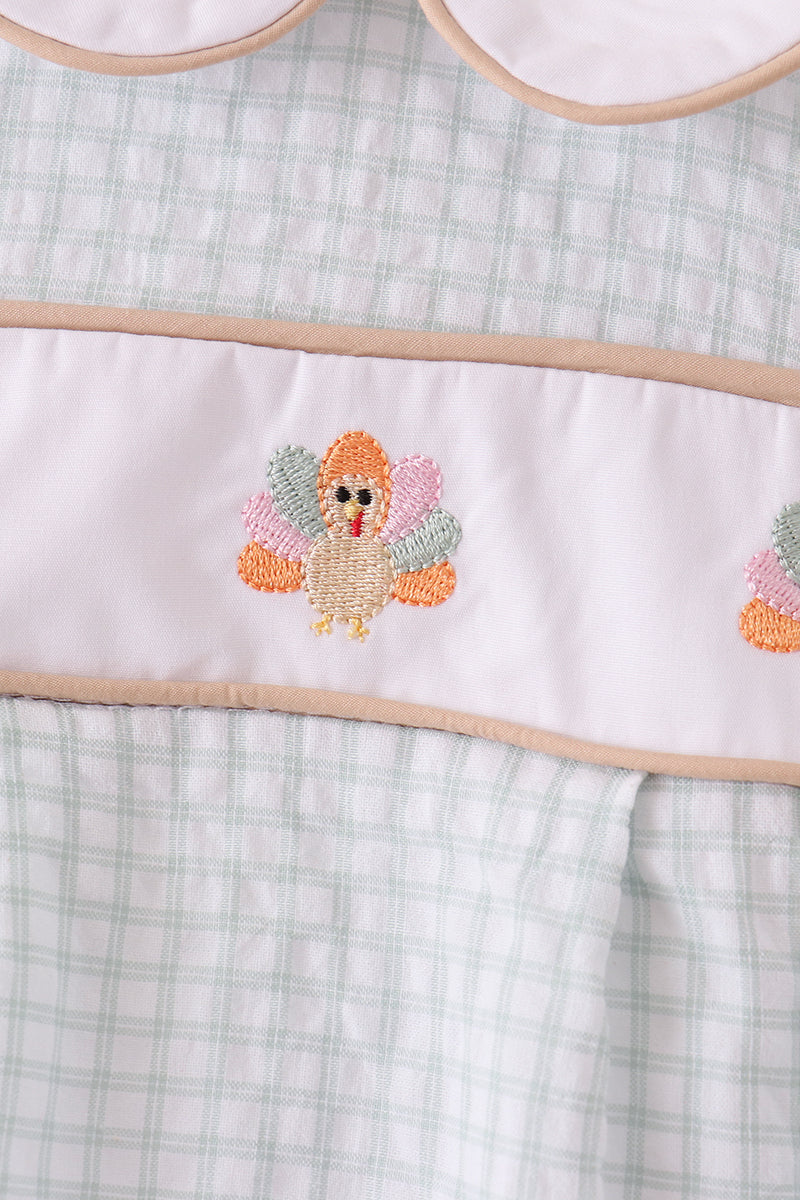 Green plaid turkey embroidery bubble