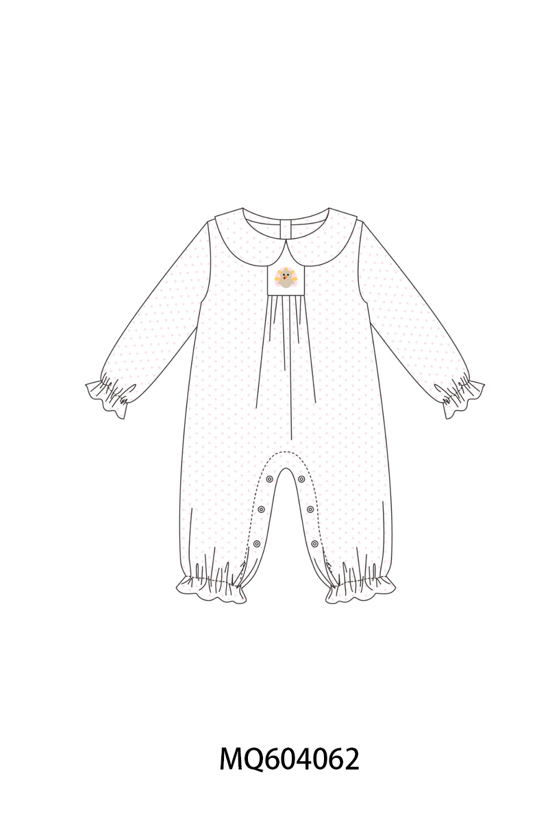 Pink dot turkey embroidery ruffle romper