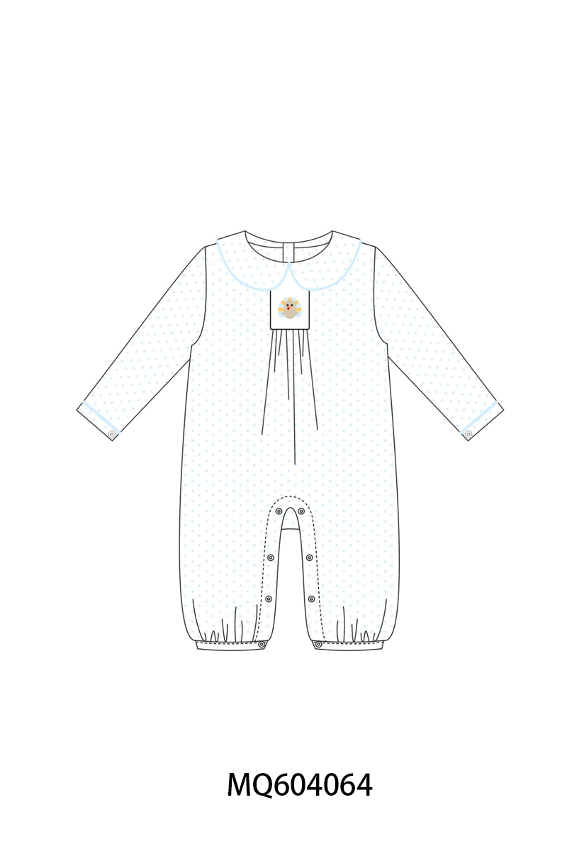 Blue dot turkey embroidery romper