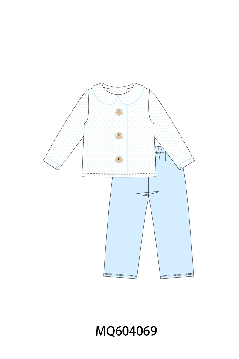Blue turkey embroidery pants set