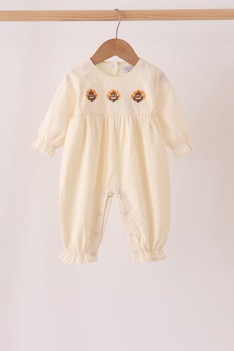 Beige turkey embroidery romper