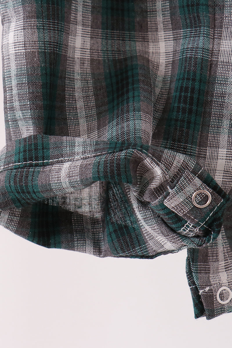 Green plaid button down shirt