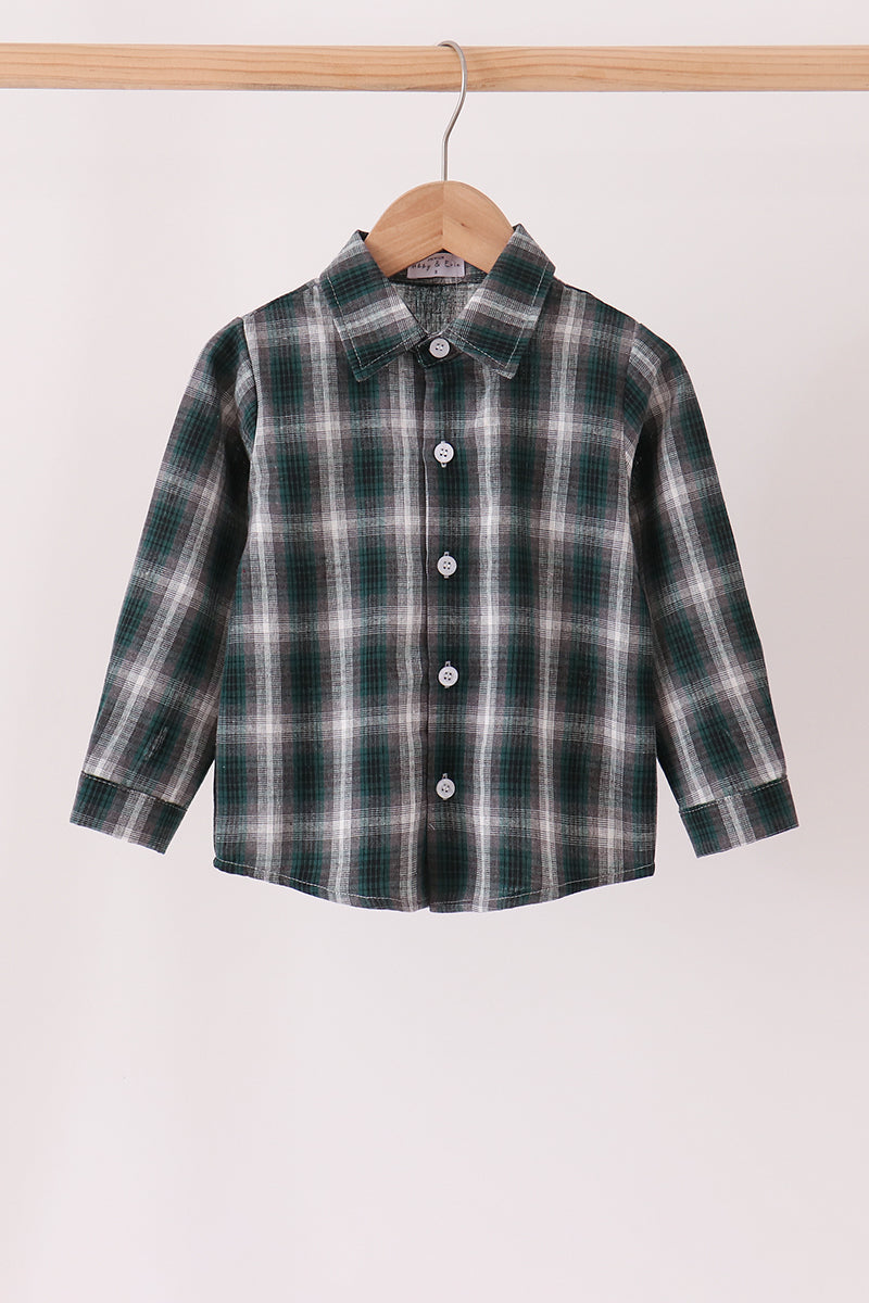 Green plaid button down shirt
