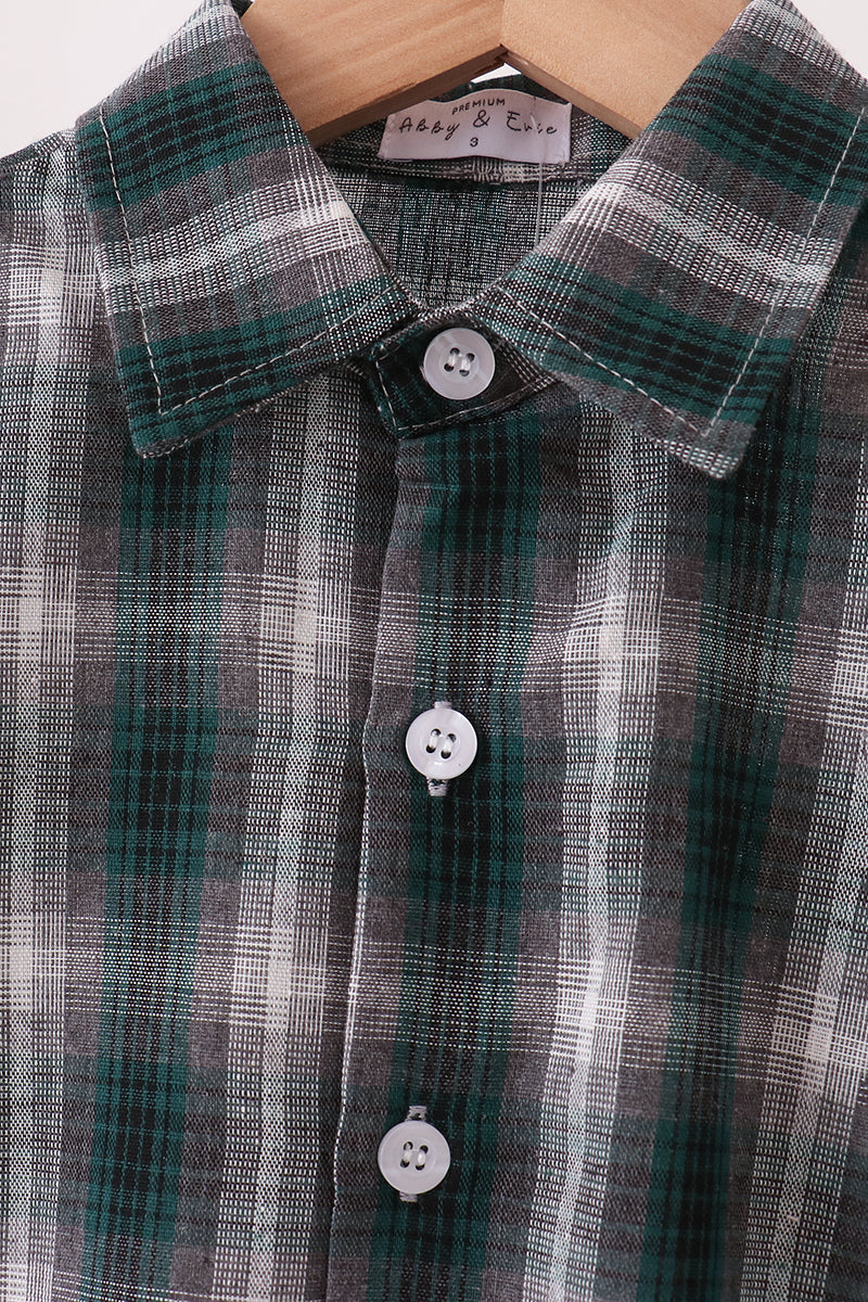 Green plaid button down shirt