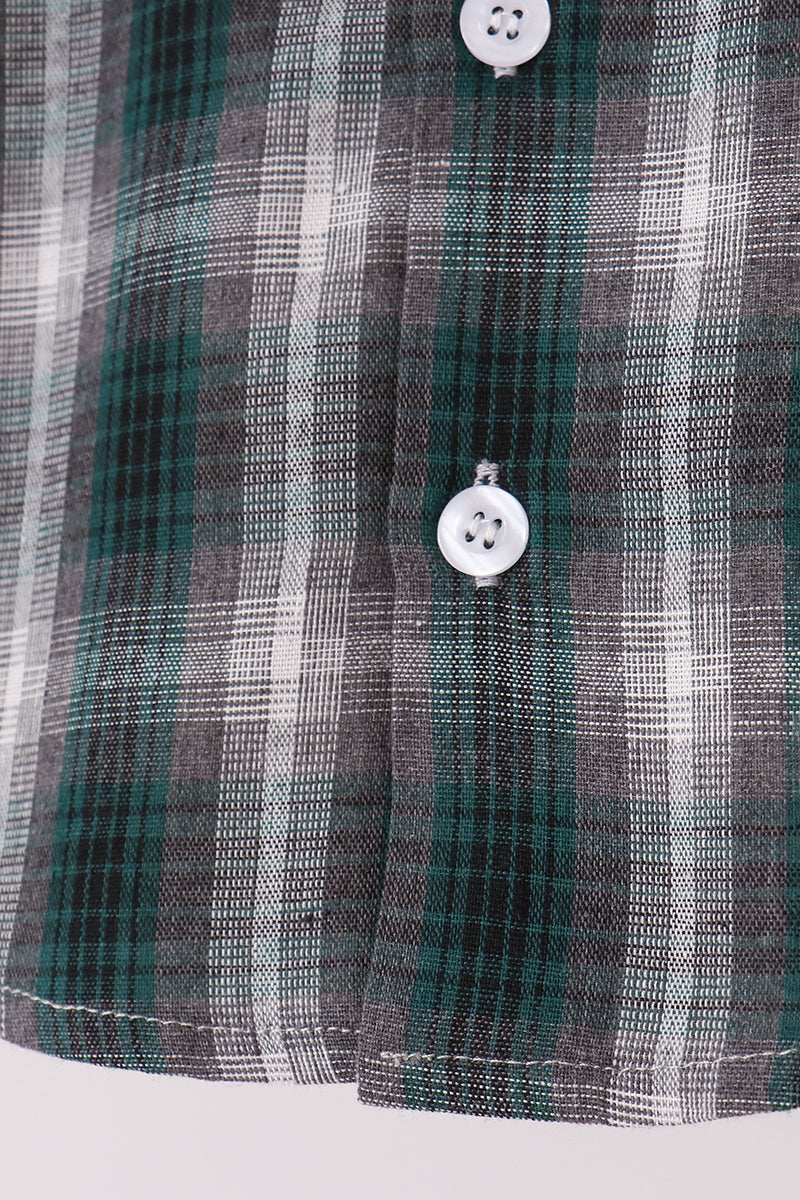 Green plaid button down shirt