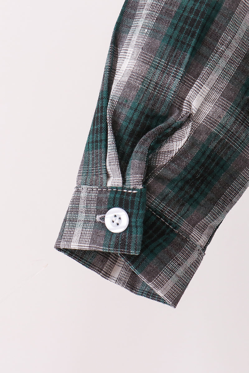 Green plaid button down shirt