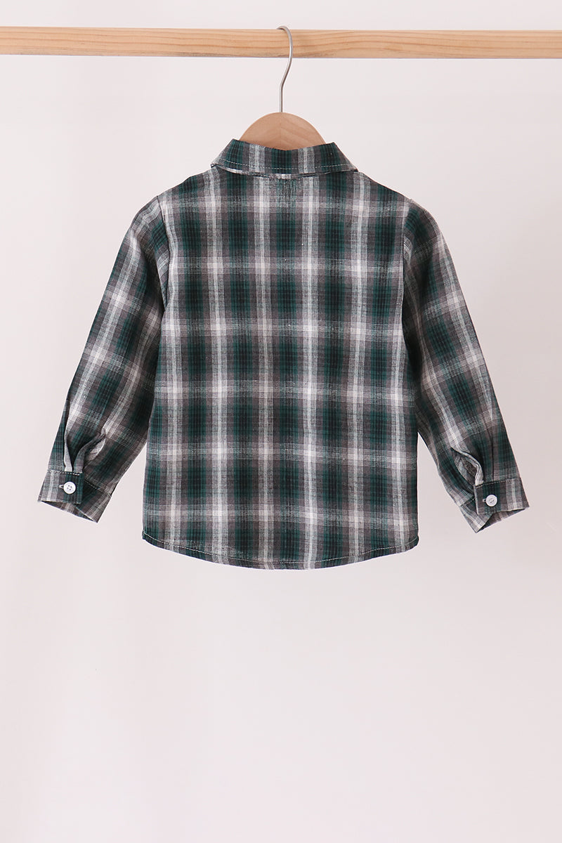 Green plaid button down shirt
