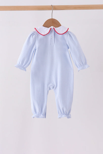 Blue stripe santa embroidery ruffle romper
