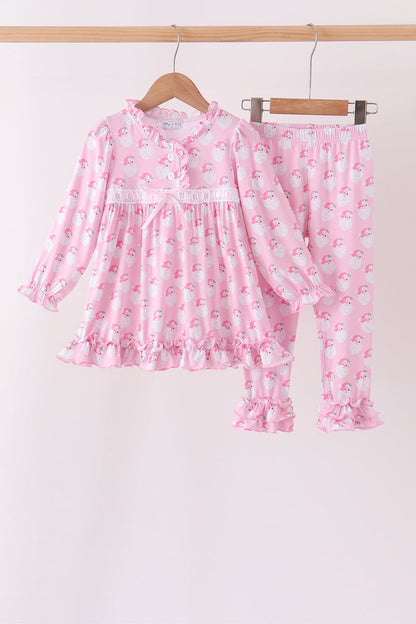 Pink santa claus bamboo ruffle pants set
