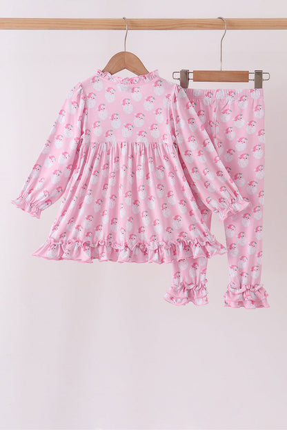 Pink santa claus bamboo ruffle pants set