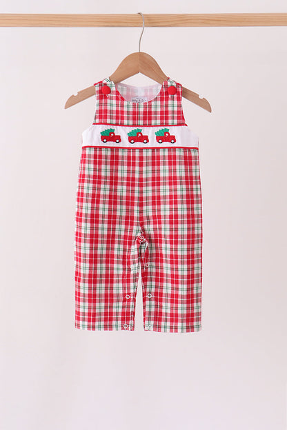 Red christmas tree truck embroidery plaid jonjon
